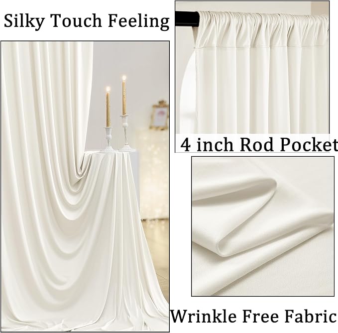 60ftx10ft Wrinkle Free Ivory Backdrop Curtains for Parties, Silky Polyester Photo Backdrop Drapes 12 Panels 5x10ft Back Drop Cloth for Wedding Birthday Baby Shower Photography Background