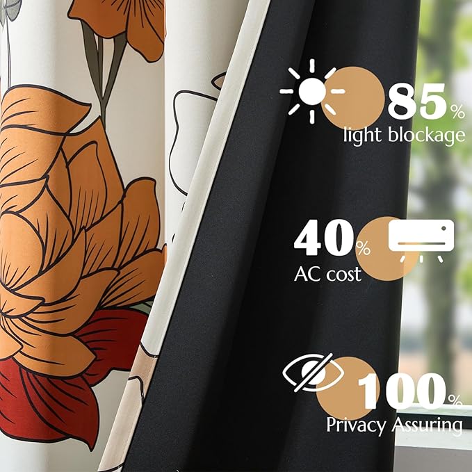 jinchan Lora Floral Curtains for Bedroom Living Room 95% Blackout Drapes Darkening Fabric Fall Decor Winter Vintage Flower Pattern Printed Window Curtains 84 Inch Length 4 Panels with Grommet Beige