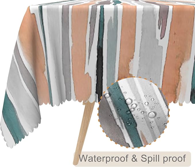 54x108inches Modern Rectangle Tablecloth Teal Orange Grey Abstract Painting Aesthetic Stripe Table Cloth Washable and Reusable Fabric Table Cover for Kitchen Dining Room Living Room Home Decor