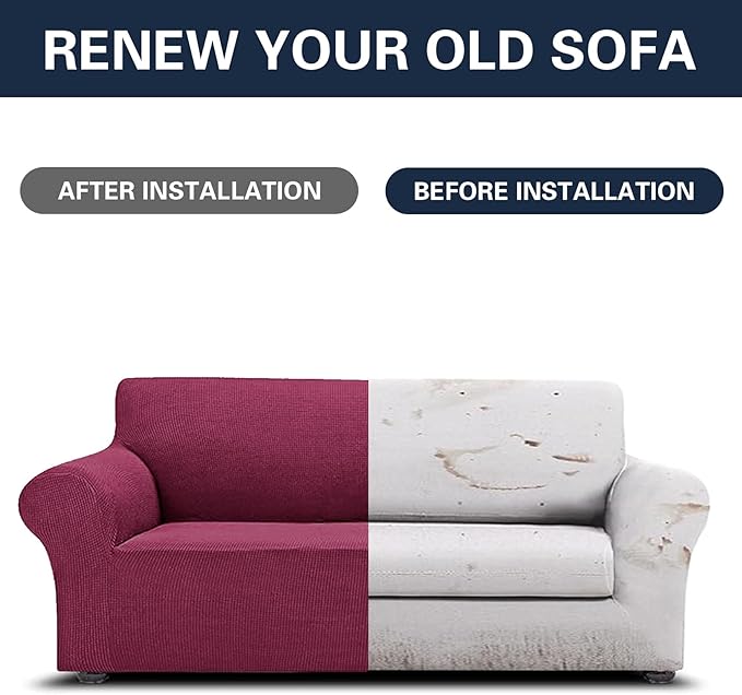 Cupuamon 2025 New Stretch Oversized Sofa Slipcovers Couch Sofa Cover for 4 Seater Furniture Protector Covers with Elastic Bottom Jacquard Fabric Small Checks for Pets, Kids - Wine