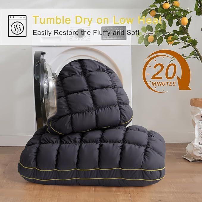 YOUR MOON Fluffy Support Bed Pillow Queen Size, Super Soft Premium Down-Alternative Filling for Sleeping, Luxury Hotel Quality Bed Pillows for Side Sleeper (Gray)