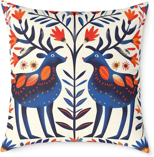 Square Pillow, Scandinavian Folk Art Design, Throw Cushion, Home Decor Accent, Cozy Sofa Pillow, Nordic Decor
