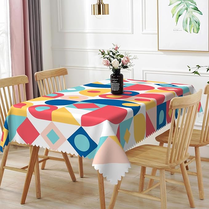 60x102inches Mid Century Table Cloth Nordic Modern Geometric Abstract Splicing Fabric Tablecloth Waterproof and Stain Resistant Table Cover for Kitchen Dining Room Indoor Outdoor Home Decor