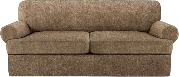 3 Piece T Cushion Sofa Slipcovers Stretch Couch Cover Furniture Covers with 2 Individual T Cushion Covers, Machine Washable for Living Room (Brown, 2 Cushions)