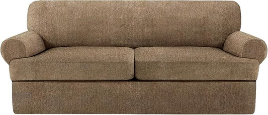 3 Piece T Cushion Sofa Slipcovers Stretch Couch Cover Furniture Covers with 2 Individual T Cushion Covers, Machine Washable for Living Room (Brown, 2 Cushions)