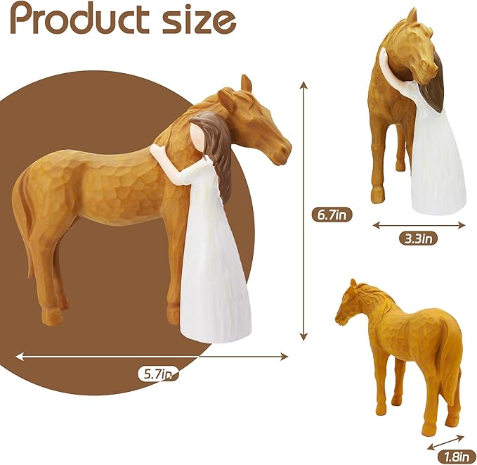 Horse Gifts for Women - Hand-Painted Sculpted Resin Figurine Statue, Girl Embracing Horse Statue Decor Gifts for Girls, Memorial Keepsake for Cowgirls & Equestrians for Birthday