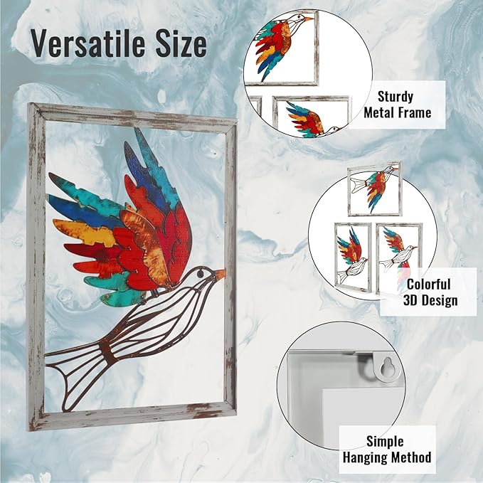 Newinhome Boho Metal Wall Art Birds,Wall Decor Colorful Bird 3 Pieces, Rustic Bird Wall Art,Farmhouse Home Wall Decor for Living Room Bedroom Bathroom house warming gift