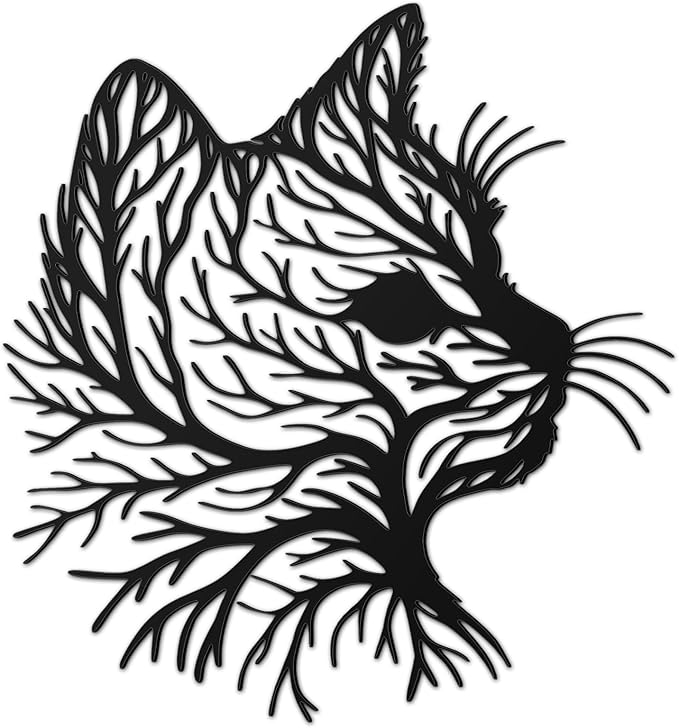Otoolling Cat Tree Wall Art Silhouette Black Cat Wall Decor Metal Geometric Animal Art for Living Room Above TV Home Decoration, 10.2 x 10 Inch(Classic)