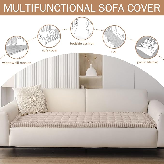 Smiry Couch Cover for Dogs Washable, Non Slip Fuzzy Pet Couch Covers for 3 Cushion Sofa Pet Friendly, Thick Soft Sofa Slipcovers Cushion Protector (Apricot, 27.6" x 82.7")