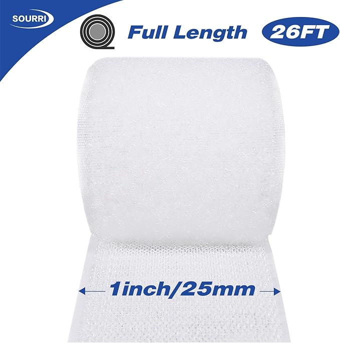 1 Inch x 26 Feet Hook and Loop Tape Sticky Back Fastener Roll, Nylon Self Adhesive Heavy Duty Strips Fastener for Home Office School Car and Crafting Organization
