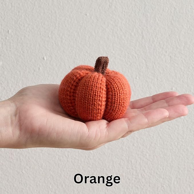 Your Heart's Content Set of 5 Mini Knit Pumpkins, Cozy Autumn Home décor, Green décor, Warm Golden Orange Bowl Filler, Table top Shelf Sitter (Spiced Maple 2.5 Inch Set)