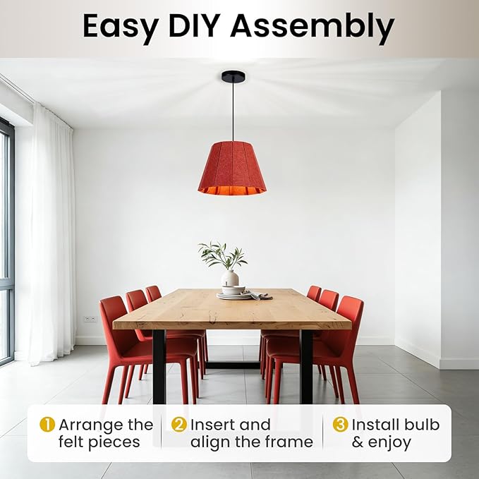 Pendant Light with Felt Lampshade, Modern Hanging Lamp Fixture, DIY Acoustic Pendant Light Chandeliers for Kitchen Island, Living Room, Dining Room, Bedroom, Office (D15.7"x11")