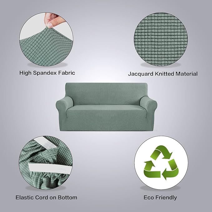 H.VERSAILTEX Stretch Extra Large Sofa Covers Sofa Slipcovers for Living Room Furniture Covers for Pets Feature Thick Checked Jacquard Fabric with Elastic Bottom, Sofa X-Large - Sage