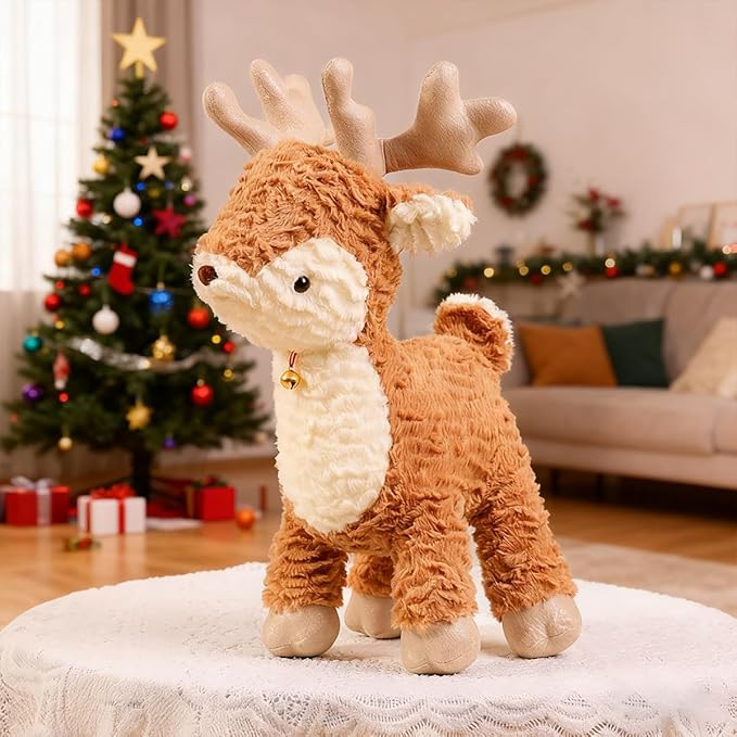Deer Stuffed Animal, 15.8" Christmas Reindeer Plush Super Soft Cuddly Toy Kawaii Birthday Gifts for Kids Boys Girls