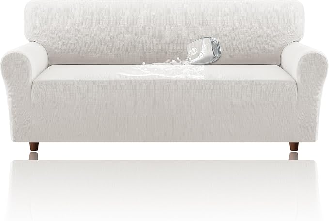 H.VERSAILTEX Jacquard Sofa Slipcover with Waterproof Seat Furniture Protector 1 Piece Stretch Sofa Covers with Elastic Bottom for Kids, Pets, Dog(Sofa XL, Pale Oak)