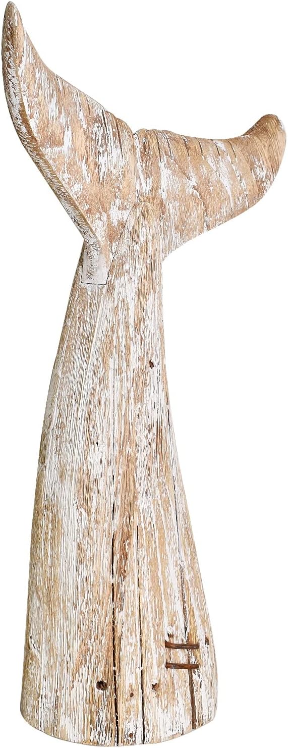 Morning View Whale Tail Decor Tabletop Nautical Decor Wood Whale Sculpture Rustic Whale Tail Statue Carved Figurine Coastal Home Beach House Decor Ocean Mediterranean for Shelf Bathroom 19.5 Inch Tall