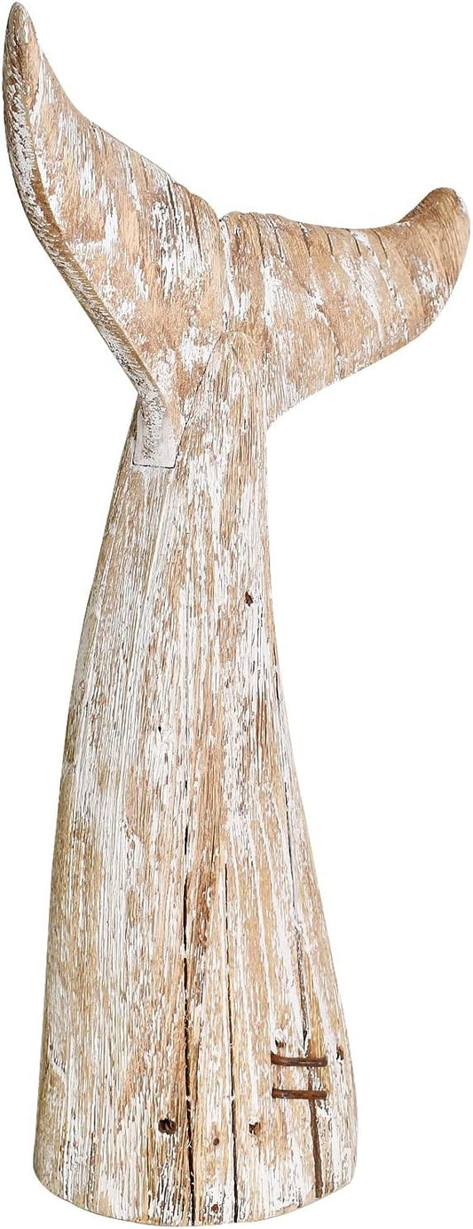 Morning View Whale Tail Decor Tabletop Nautical Decor Wood Whale Sculpture Rustic Whale Tail Statue Carved Figurine Coastal Home Beach House Decor Ocean Mediterranean for Shelf Bathroom 19.5 Inch Tall