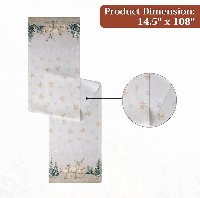 Maison d' Hermine Table Runner 100% Cotton Single Layer Table Runners 108 inches Long for Thanksgiving Christmas Decorations Home Kitchen Dining Party Wedding (Deer in The Woods, 14.5" x 108")
