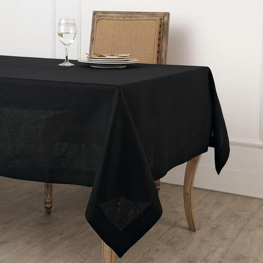 Solino Home Linen Black Tablecloth 60 x 132 Inch - 100% Pure Linen Rectangular Tablecloth - Machine Washable Table Cloth for Fall, Autumn, Winter, Thanksgiving, Christmas - Fete
