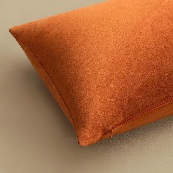 MIULEE Pack of 2 Velvet Pillow Covers Fall Decorative Square Pillowcase Soft Solid Autumn Cushion Cases Home Decor for Sofa Bedroom Car 14x14 Inch Orange