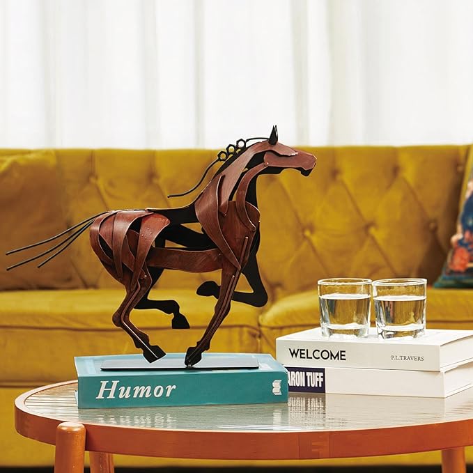 Horse Statue, Unique Metal Art Sculpture for Vintage Home Decor, Modern Decor, Gift for Horse Lovers (Brown)