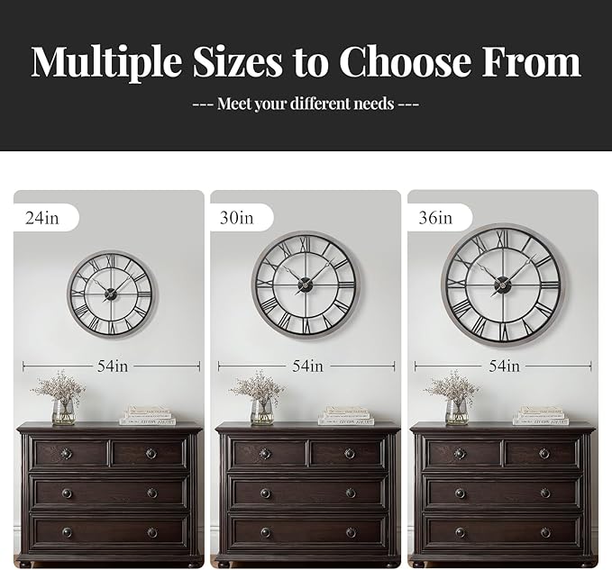 Extra Large Wall Clock 36 Inch, Wood Metal Decorative Wall Clocks for Living Room, Non-Ticking Silent Battery Operated Farmhouse Clock Roman Numerals for Kitchen, Study, Office
