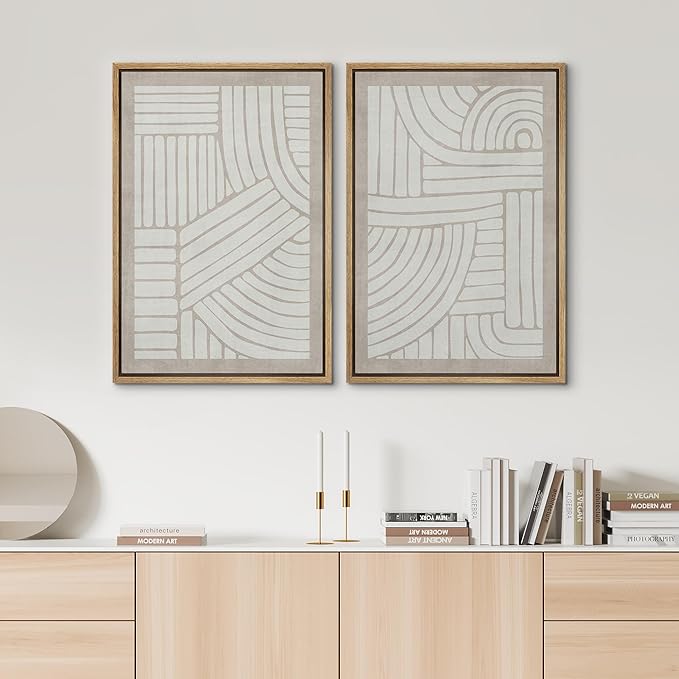 SIGNWIN Framed Canvas Print Wall Art Set Grunge Tribal Pattern Landscape Abstract Shapes Cozy Neutral Minimal Decorative Nordic Zen Bohemian for Living Room, Bedroom, Office - 16"x24"x2 Natural