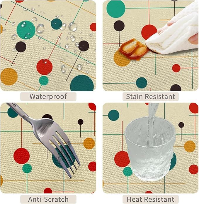 60x102inches Mid Century Rectangle Table Cloth Modern Atomic Retro Decorative Tablecloth Oil-Proof Waterproof Polyester Fabric Table Cover for Kitchen Dining Room Indoor Outdoor Party Decor