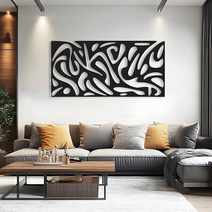 kuestboy Abstract Metal Wall Art, Modern Geometric Sculpture for Wall Decor, Line Art for Living Room, Entryway, Office, Black Steel Gallery Piece for Indoor Home Decor (39" X 20" | 100X50cm)