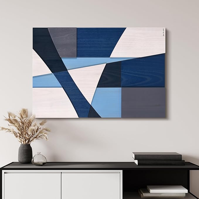 Empire Art Direct "Whispers of Blues II Hand Made & Hand Finished Solid Wood Abstracts, Ready to Hang, Living Room, Bedroom & Office, 36" x 24"x 1.42"