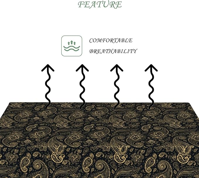 60x102 Inch Paisley Rectangular Tablecloth Black Golden Western Flower Table Cloth Bohemian Washable Durable Table Cover for Dining Banquet Farmhouse Decor