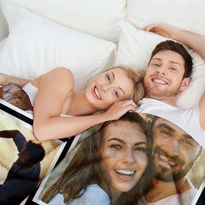 Jecivila Custom Blanket with Picture Text Personalized Photo Flannel Throw Blankets Customized Couple Gifts for Girlfriend Boyfriend Wife Husband on Valentine's Day Birthday