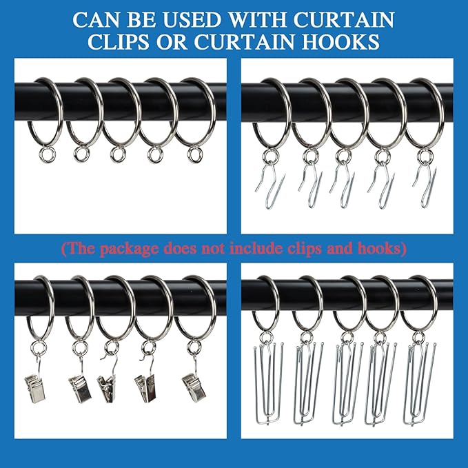Curtain Rings with Eyelets Metal Eyelet Drapery Rings Inner Diameter 2Inch Curtain Rings for Hanging Pinch Pleat Curtain Pin Drape Hooks Silver Zocang
