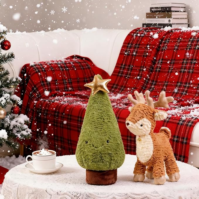 Deer Stuffed Animal, 15.8" Christmas Reindeer Plush Super Soft Cuddly Toy Kawaii Birthday Gifts for Kids Boys Girls
