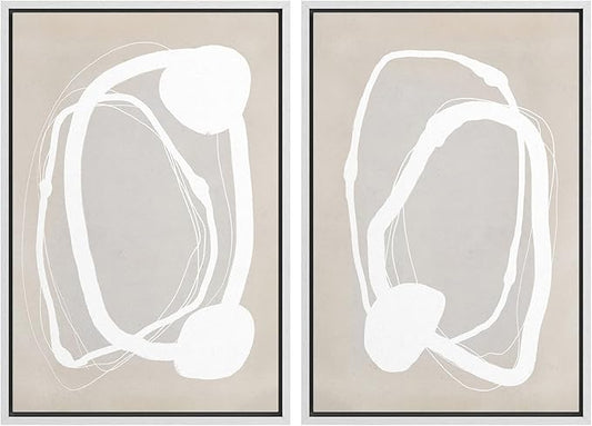 SIGNWIN Framed Canvas Print Wall Art Set Pastel Tan Circle Ring Collage Abstract Shapes Cozy Neutral Modern Art Decorative Nordic Multicolor for Living Room, Bedroom, Office - 16"x24"x2 White