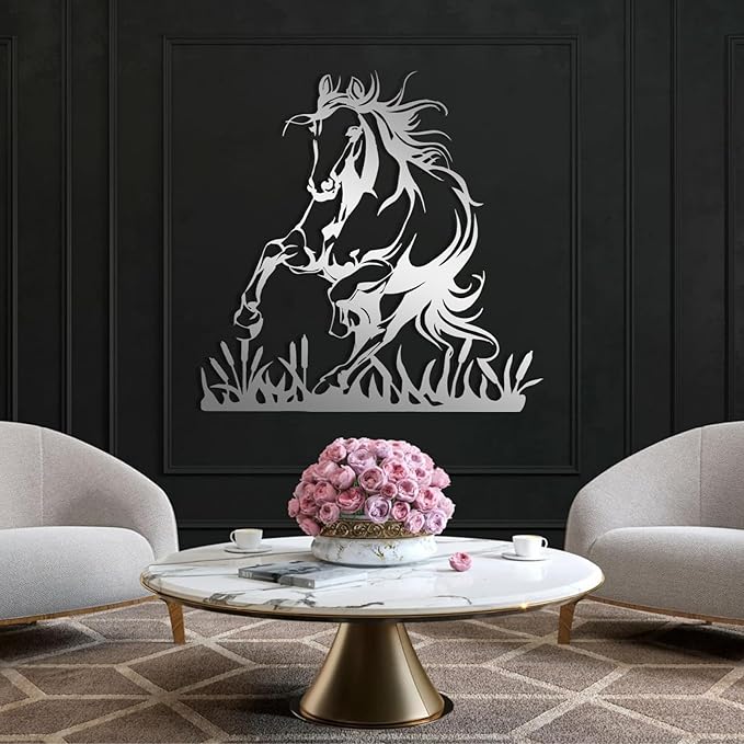 Metal Horse Wall Art, Metal Wall Art Wildlife, Running Horse Wall Art, Rustic Concise Western Horse Decor, Safari Metal Sculpture, Horse Home Decorations, Farmhouse Wall Decor (Gold, 28"x28"|70x70cm)