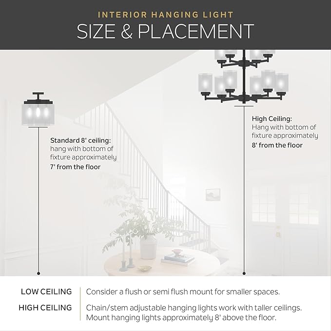 Kichler Larkin 47.75" Foyer Pendant Light in Black, 8-Light Oversized Pendant, (47.75" H x 24" W), 42591BK