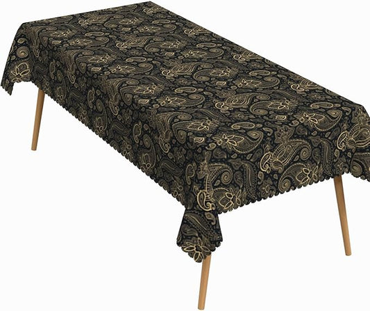 54x108 Inch Paisley Rectangular Tablecloth Black Golden Western Flower Table Cloth Bohemian Washable Durable Table Cover for Dining Banquet Farmhouse Decor