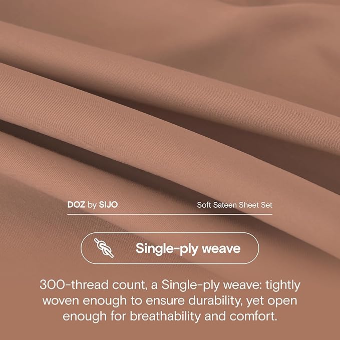 DOZ 100% Long Staple Cotton Duvet Cover Set, Soft Sateen Weave, Smooth, Breathable, Hotel Comfort, 90"x90", 8 Loops, 3pc – 2 Pillowcases 1 Duvet Cover (Clay, Full/Queen)