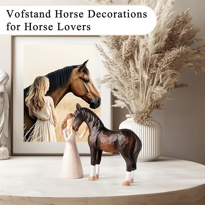 Horse Gifts for Girls Women - Girl Embraces Horses Figurine Gifts for Horse Lovers Women Sculpted Hand-Painted Resin Horses Stuff Cowgirl Equestrian Decor