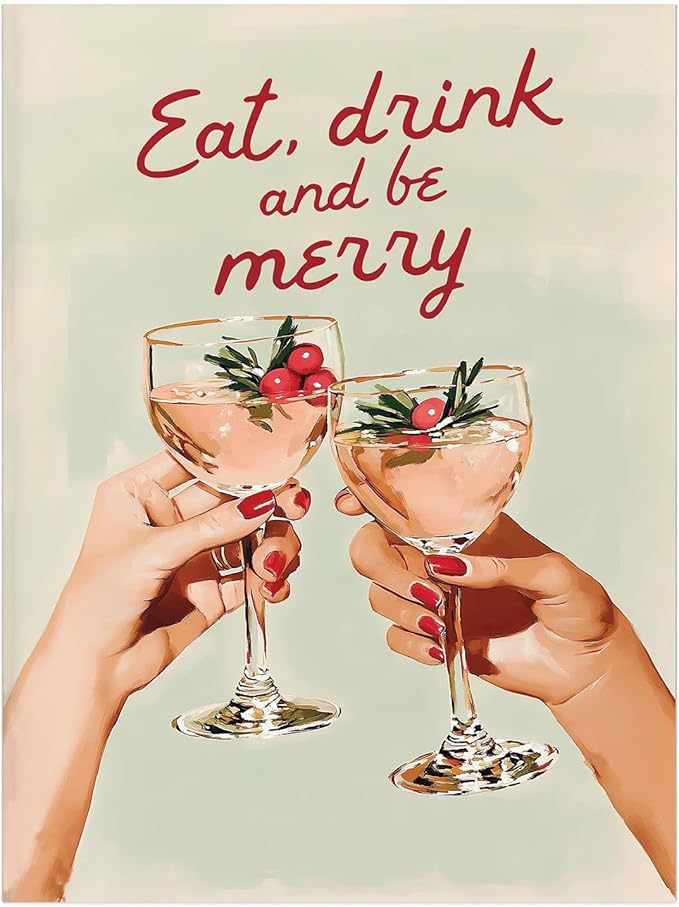 Trendy Christmas Bar Cart Art Print: Eat Drink Be Merry Poster,Christmas Bar Cart Prints,Drink Poster,Cheers Xmas Woman Painting