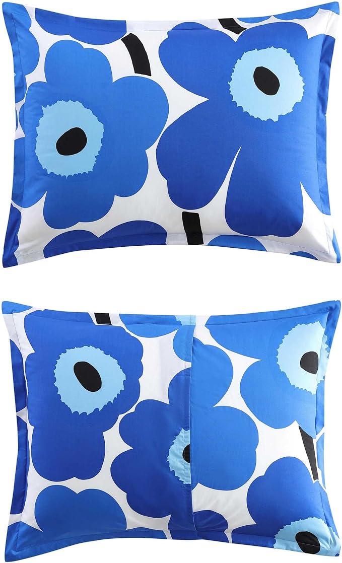 Marimekko - Full/Queen Duvet Cover Set, Cotton Percale Reversible Bedding with Matching Shams, Floral Home Decor (Unikko Blue, Full/Queen)