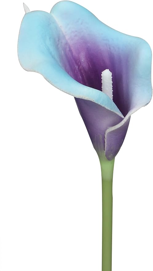 Duovlo 20pcs Calla Lily Bridal Wedding Bouquet Lataex Real Touch Artificial Flower Home Party Decor (Purple in Blue)