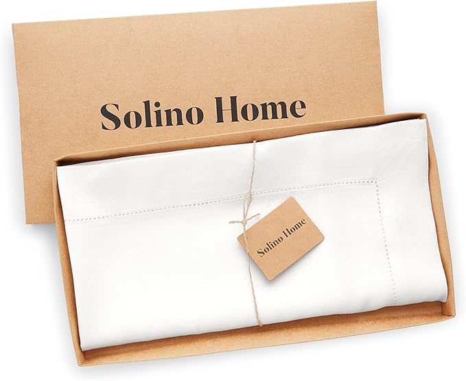 Solino Home White Linen Tablecloth 52 x 52 Inch - 100% Pure Linen Square Table Throw - Classic Hemstitch, Machine Washable Table Cloth for Fall, Autumn, Winter, Thanksgiving, Holiday