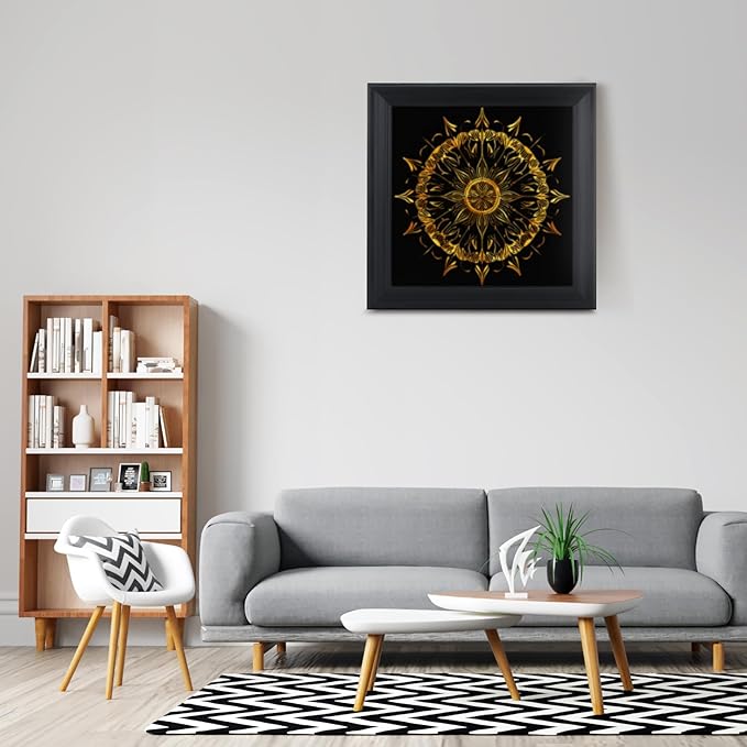 Brivoria Mandala Wall Art Home Decor, Large Radiant Golden Mandala with Layered Frame Design, Modern Spiritual Statement Wall Decor for Living Room Office Entryway or Meditation Space, 20x20
