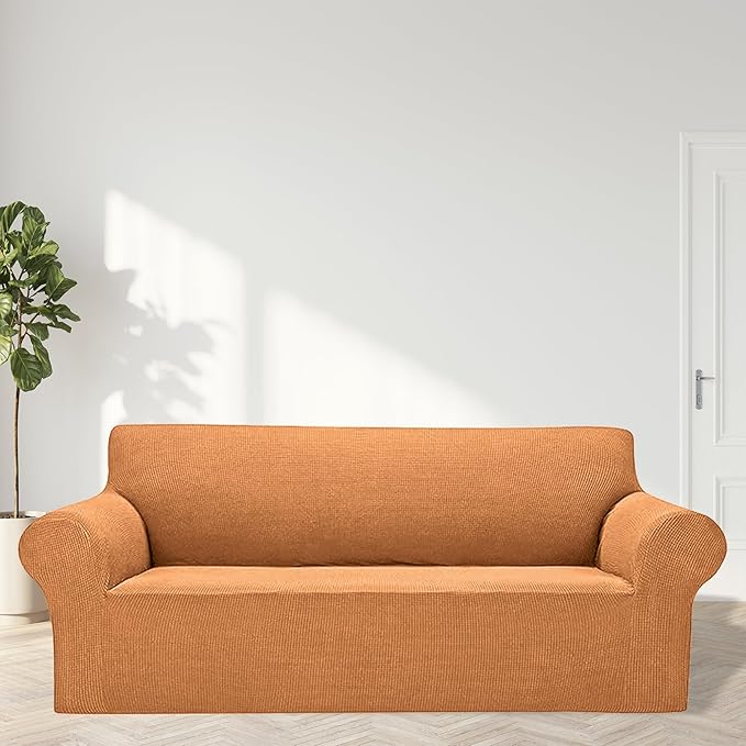 Cupuamon 2025 New Stretch Oversized Sofa Slipcovers Couch Sofa Cover for 4 Seater Furniture Protector Covers with Elastic Bottom Jacquard Fabric Small Checks for Pets, Kids - Golden