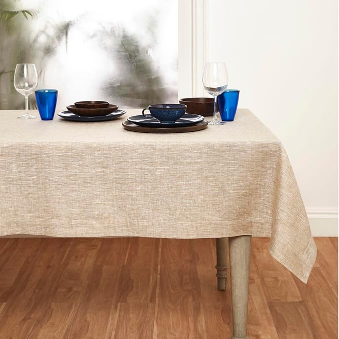 Solino Home Linen Tablecloth 60 x 144 Inch - 100% Pure Linen Champagne Beige Table Cloth for Rectangle Tables - Athena, Machine Washable Tablecloth for Fall, Autumn, Thanksgiving, Christmas, Holiday