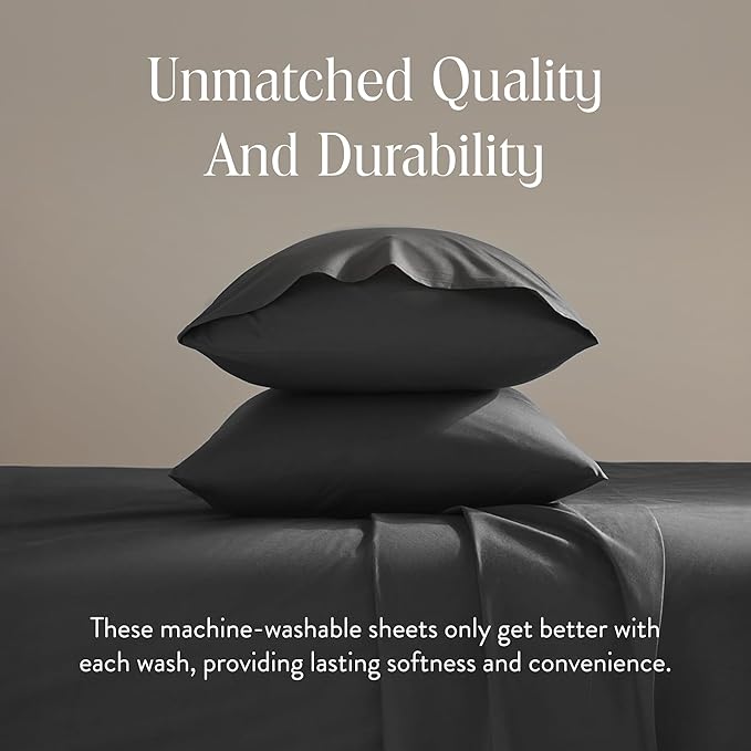 Brooklinen Luxury Sateen 4 Piece Sheet Set - 100% Cotton Bed Sheets, Soft & Durable Twin XL Sheets Set in Slate Grey, Oeko-TEX Certified Bedding Set, 1 Fitted Sheet, 1 Flat Sheet, 2 Pillowcases