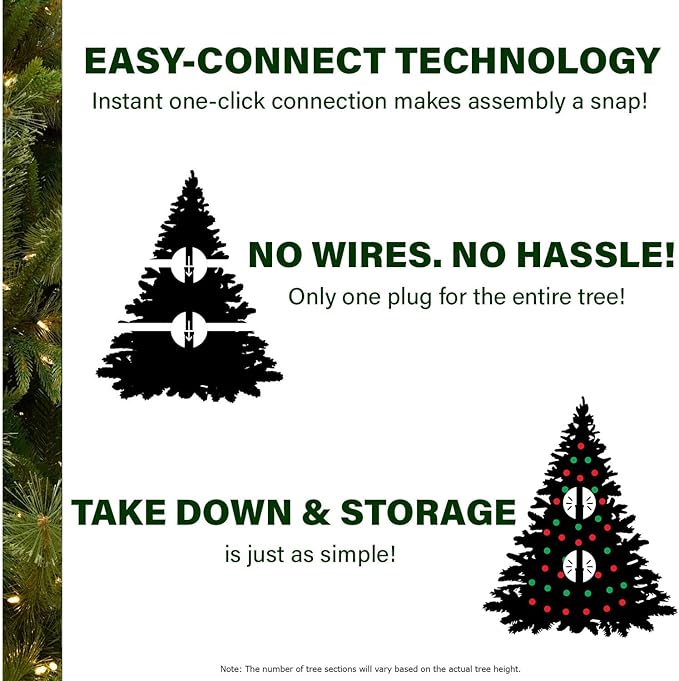 Fraser Hill Farm 6.5-Feet Pre-Lit Buffalo Fir Green Slim Artificial Christmas Tree with White Incandescent Smart Lights, Realistic Foliage, Lightly Flocked with Pinecones, Stand Included