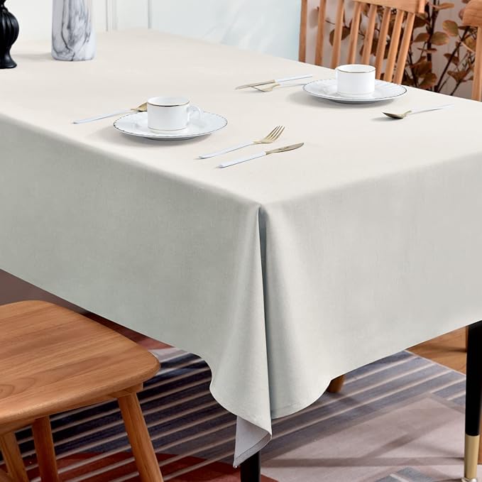 BALCONY & FALCON Extra-Large Table Cloth for 8 Foot Rectangle Tables – Waterproof & Crease-Proof Farmhouse Tablecloth for Banquet, Wedding, Baby Shower, Graduation Holiday Party (Ivory, 91" x 156")